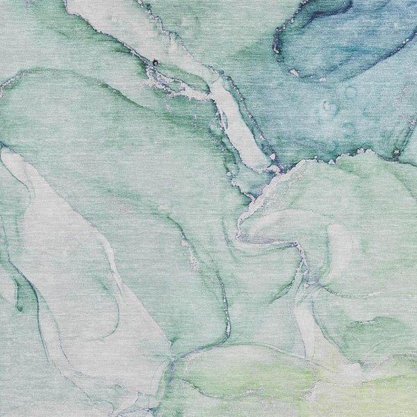 HomeRoots 8' X 10' Abstract Washable Area Rug in Green, Blue & Ivory - UV Protected, Stain-Resistant Design 647174