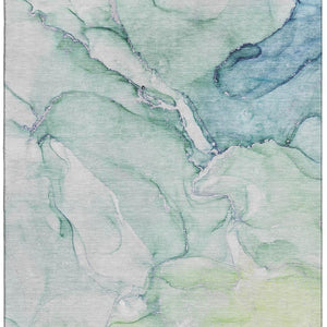 HomeRoots 8' X 10' Abstract Washable Area Rug in Green, Blue & Ivory - UV Protected, Stain-Resistant Design 647174