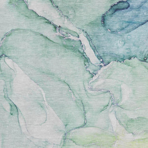 HomeRoots 9' X 12' Abstract Area Rug in Green, Blue & Ivory - Washable, UV Protected & Stain Resistant Design 647175