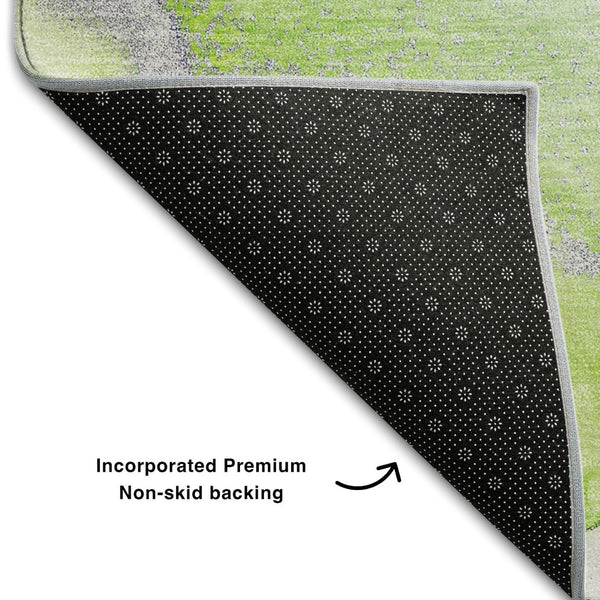 HomeRoots 10' Abstract Washable Area Rug in Green, Blue & Ivory - UV Protected, Durable, Machine-Washable Design 647176