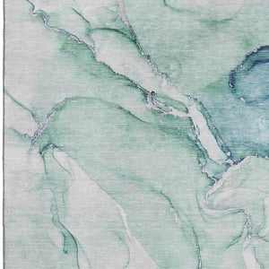 HomeRoots 10' Abstract Washable Area Rug in Green, Blue & Ivory - UV Protected, Durable, Machine-Washable Design 647176