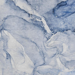 HomeRoots 5' Navy Blue & Ivory Abstract Area Rug - Washable, UV Protected, Durable for Homes with Kids & Pets 647178