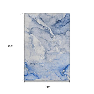 HomeRoots 8' X 10' Navy Blue & Ivory Abstract Washable Area Rug – Stylish, Durable, UV-Protective Design! 647180