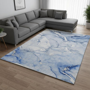 HomeRoots 8' X 10' Navy Blue & Ivory Abstract Washable Area Rug – Stylish, Durable, UV-Protective Design! 647180