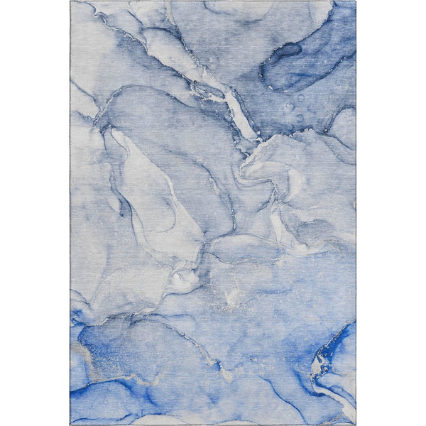HomeRoots 8' X 10' Navy Blue & Ivory Abstract Washable Area Rug – Stylish, Durable, UV-Protective Design! 647180
