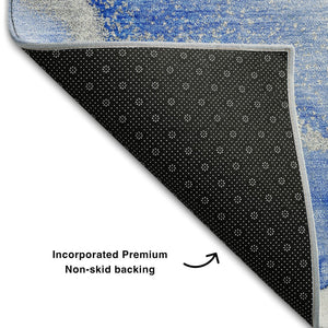 HomeRoots 8' X 10' Navy Blue & Ivory Abstract Washable Area Rug – Stylish, Durable, UV-Protective Design! 647180