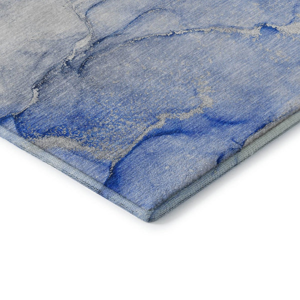 HomeRoots 8' X 10' Navy Blue & Ivory Abstract Washable Area Rug – Stylish, Durable, UV-Protective Design! 647180