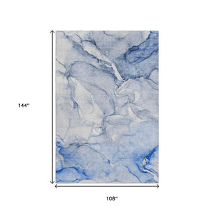 HomeRoots 9' X 12' Navy Blue & Ivory Abstract Area Rug - Washable, UV-Protected, Durable Design for High-Traffic Areas 647181