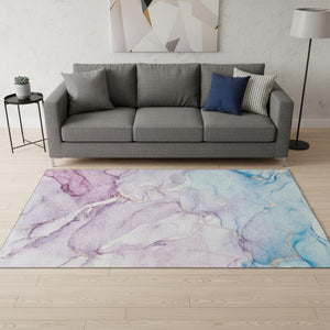 HomeRoots 5' X 8' Vibrant Purple, Blue & Ivory Abstract Area Rug - Washable, Stain Resistant & UV Protected! 647184