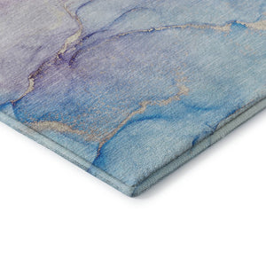 HomeRoots 8' Abstract Washable Round Rug in Purple, Blue & Ivory - Stain-Resistant, UV Protected, Durable Design 647185
