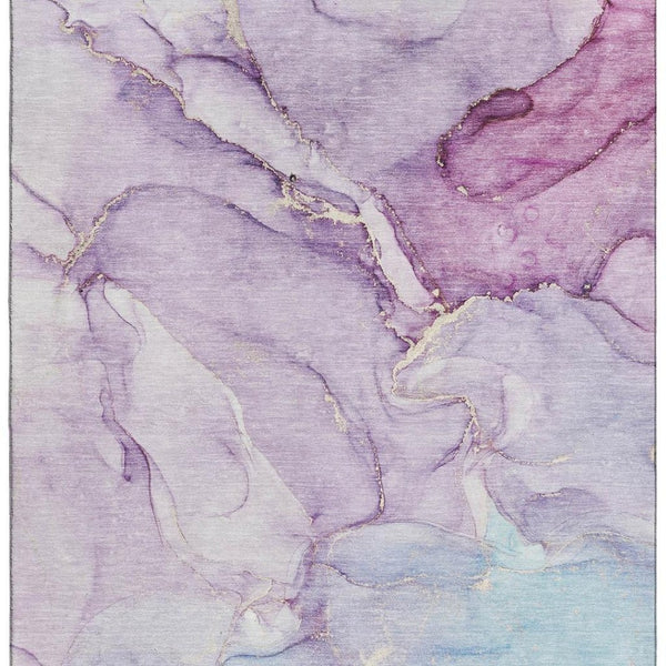 HomeRoots 8' X 10' Stylish Purple, Blue & Ivory Abstract Washable Area Rug with UV Protection for Durability 647186