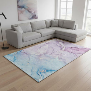HomeRoots 8' X 10' Stylish Purple, Blue & Ivory Abstract Washable Area Rug with UV Protection for Durability 647186