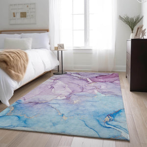 HomeRoots 9' X 12' Abstract Purple Blue Ivory Area Rug – Stylish, Washable, UV-Protected, Durable Design for Homes 647187