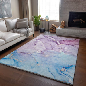 HomeRoots 9' X 12' Abstract Purple Blue Ivory Area Rug – Stylish, Washable, UV-Protected, Durable Design for Homes 647187