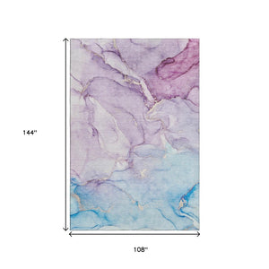 HomeRoots 9' X 12' Abstract Purple Blue Ivory Area Rug – Stylish, Washable, UV-Protected, Durable Design for Homes 647187