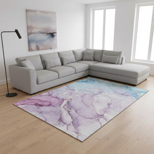 HomeRoots 10' Abstract Area Rug in Purple, Blue & Ivory – Washable, UV-Protected, Perfect for High-Traffic Spaces 647188