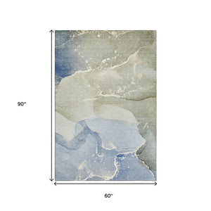 HomeRoots 5' X 8' Stylish Blue-Gray and Ivory Abstract Area Rug – Washable, UV-Protected, Durable & Family-Friendly! 647190