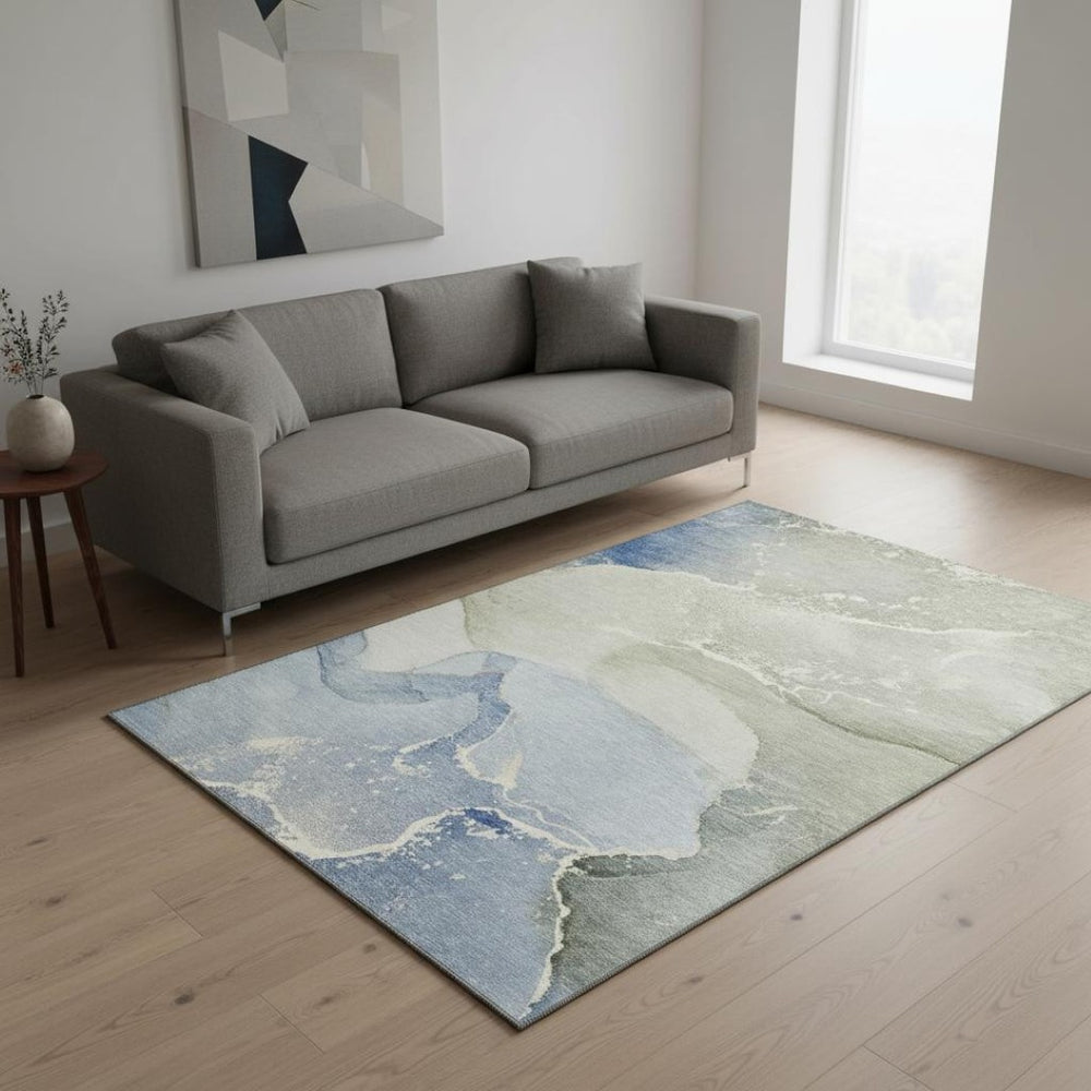 HomeRoots 5' X 8' Stylish Blue-Gray and Ivory Abstract Area Rug – Washable, UV-Protected, Durable & Family-Friendly! 647190