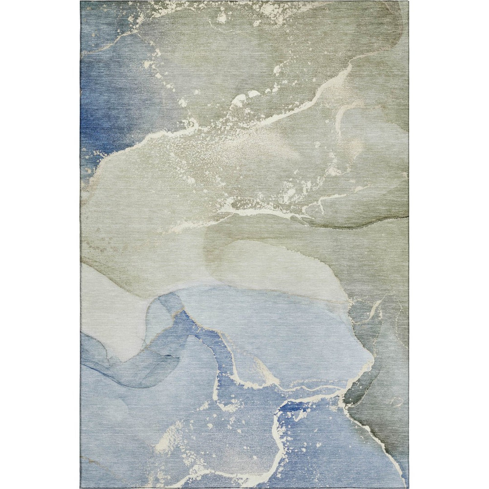 HomeRoots 5' X 8' Stylish Blue-Gray and Ivory Abstract Area Rug – Washable, UV-Protected, Durable & Family-Friendly! 647190