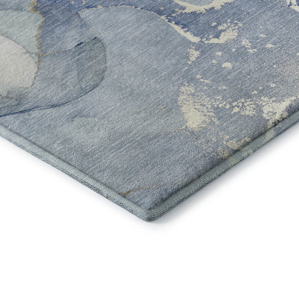 HomeRoots 8' Modern Blue Gray and Ivory Abstract Washable Round Rug with UV Protection for Active Homes 647191