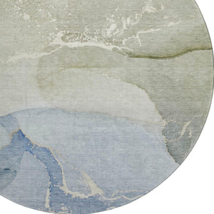 HomeRoots 8' Modern Blue Gray and Ivory Abstract Washable Round Rug with UV Protection for Active Homes 647191