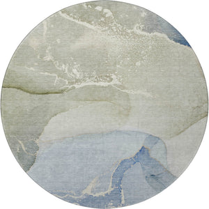 HomeRoots 8' Modern Blue Gray and Ivory Abstract Washable Round Rug with UV Protection for Active Homes 647191