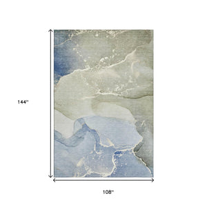 HomeRoots 9' X 12' Modern Blue Gray Abstract Washable Area Rug - Durable, Stain Resistant, UV Protected Design 647193