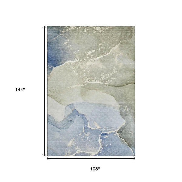 HomeRoots 9' X 12' Modern Blue Gray Abstract Washable Area Rug - Durable, Stain Resistant, UV Protected Design 647193