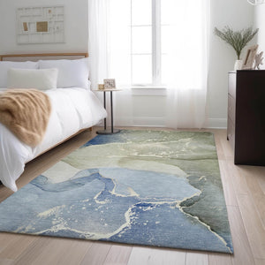 HomeRoots 9' X 12' Modern Blue Gray Abstract Washable Area Rug - Durable, Stain Resistant, UV Protected Design 647193