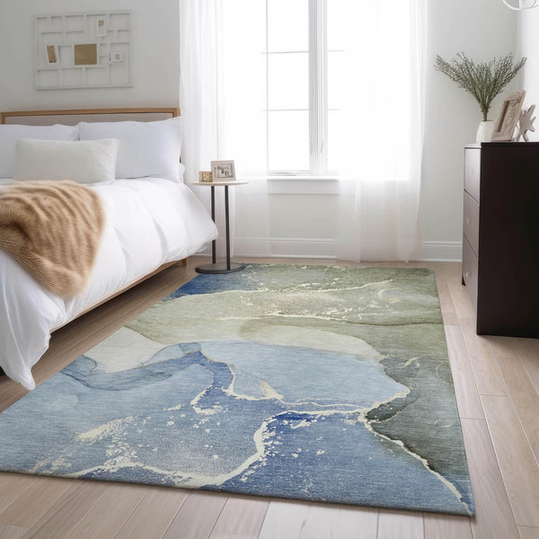 HomeRoots 9' X 12' Modern Blue Gray Abstract Washable Area Rug - Durable, Stain Resistant, UV Protected Design 647193