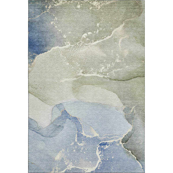 HomeRoots 9' X 12' Modern Blue Gray Abstract Washable Area Rug - Durable, Stain Resistant, UV Protected Design 647193