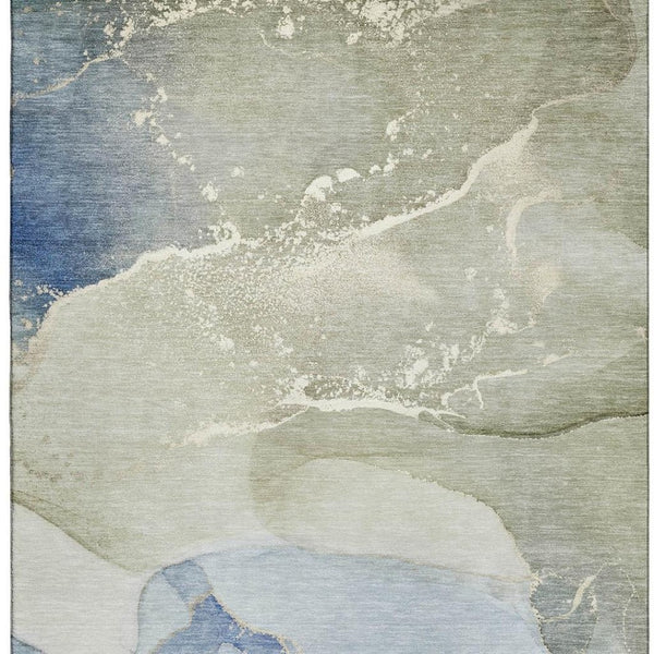 HomeRoots 9' X 12' Modern Blue Gray Abstract Washable Area Rug - Durable, Stain Resistant, UV Protected Design 647193