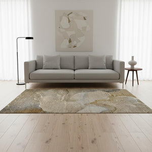 HomeRoots 5' x 8' Abstract Washable Area Rug in Brown, Gray & Ivory - Durable, Kid-Friendly & UV Protected! 647196