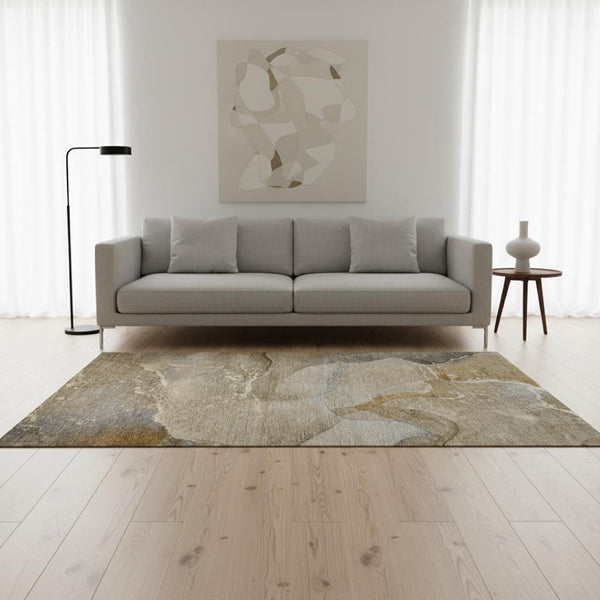 HomeRoots 5' x 8' Abstract Washable Area Rug in Brown, Gray & Ivory - Durable, Kid-Friendly & UV Protected! 647196