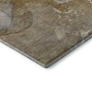 HomeRoots 8' Brown Gray Ivory Abstract Round Rug - Washable, UV-Protected, Durable & Stylish for Busy Homes 647197