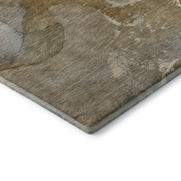 HomeRoots 8' Brown Gray Ivory Abstract Round Rug - Washable, UV-Protected, Durable & Stylish for Busy Homes 647197