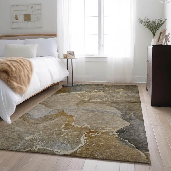 HomeRoots 8' X 10' Abstract Brown Gray Ivory Area Rug - Washable, Stain Resistant, UV Protected, Stylish & Durable 647198