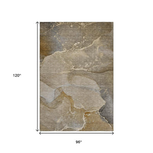 HomeRoots 8' X 10' Abstract Brown Gray Ivory Area Rug - Washable, Stain Resistant, UV Protected, Stylish & Durable 647198