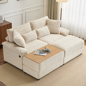 English Elm Double Chaise Sectional Sofa with Corduroy Upholstery Usb Charging and Storage Ottomans W2606P317518