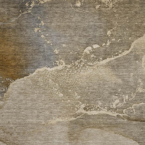 HomeRoots 10' X 14' Stylish Brown Gray Ivory Abstract Washable Area Rug with UV Protection for High-Traffic Rooms 647200