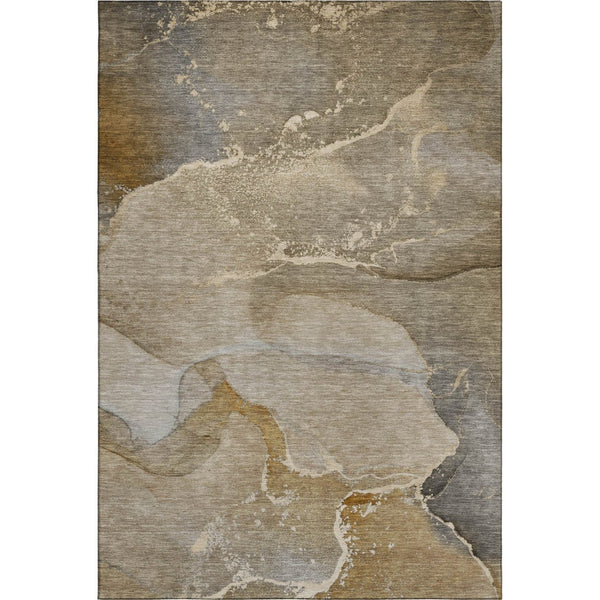 HomeRoots 10' X 14' Stylish Brown Gray Ivory Abstract Washable Area Rug with UV Protection for High-Traffic Rooms 647200