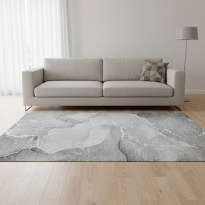 HomeRoots 5' X 8' Gray And Ivory Abstract Area Rug - Durable, Washable, UV Protected for Stylish, Kid-Friendly Spaces 647202