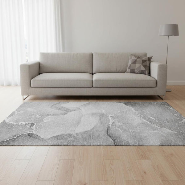 HomeRoots 5' X 8' Gray And Ivory Abstract Area Rug - Durable, Washable, UV Protected for Stylish, Kid-Friendly Spaces 647202