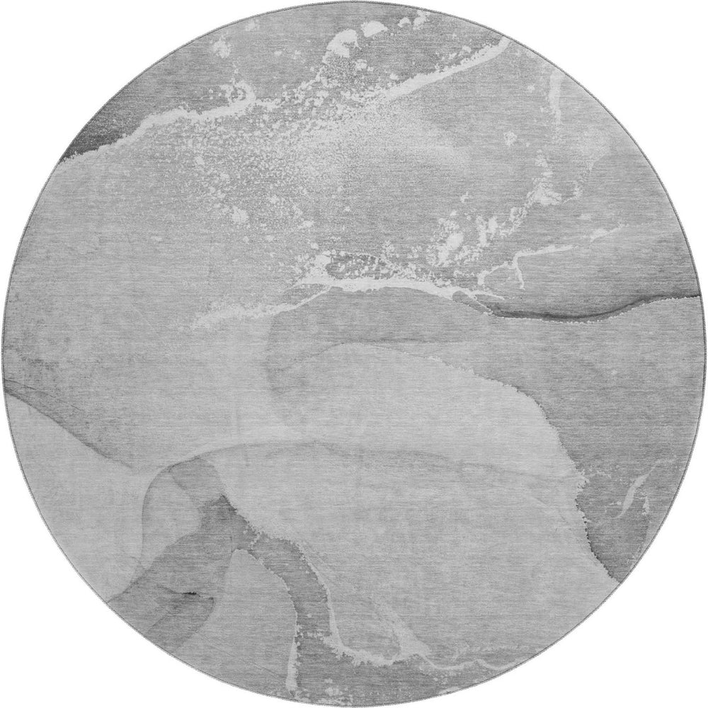 HomeRoots 8' Gray And Ivory Abstract Round Rug – Washable, UV Protected, Stain Resistant for Modern Homes 647203