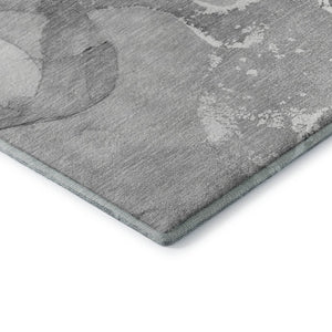 HomeRoots 8' Gray And Ivory Abstract Round Rug – Washable, UV Protected, Stain Resistant for Modern Homes 647203