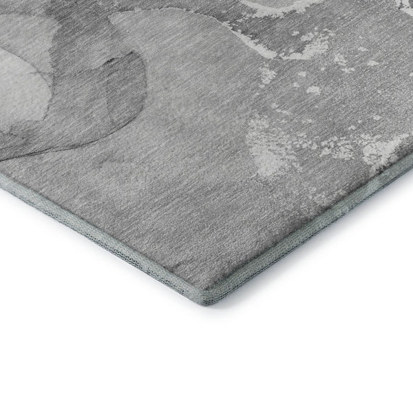 HomeRoots 8' Gray And Ivory Abstract Round Rug – Washable, UV Protected, Stain Resistant for Modern Homes 647203