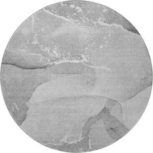HomeRoots 8' Gray And Ivory Abstract Round Rug – Washable, UV Protected, Stain Resistant for Modern Homes 647203