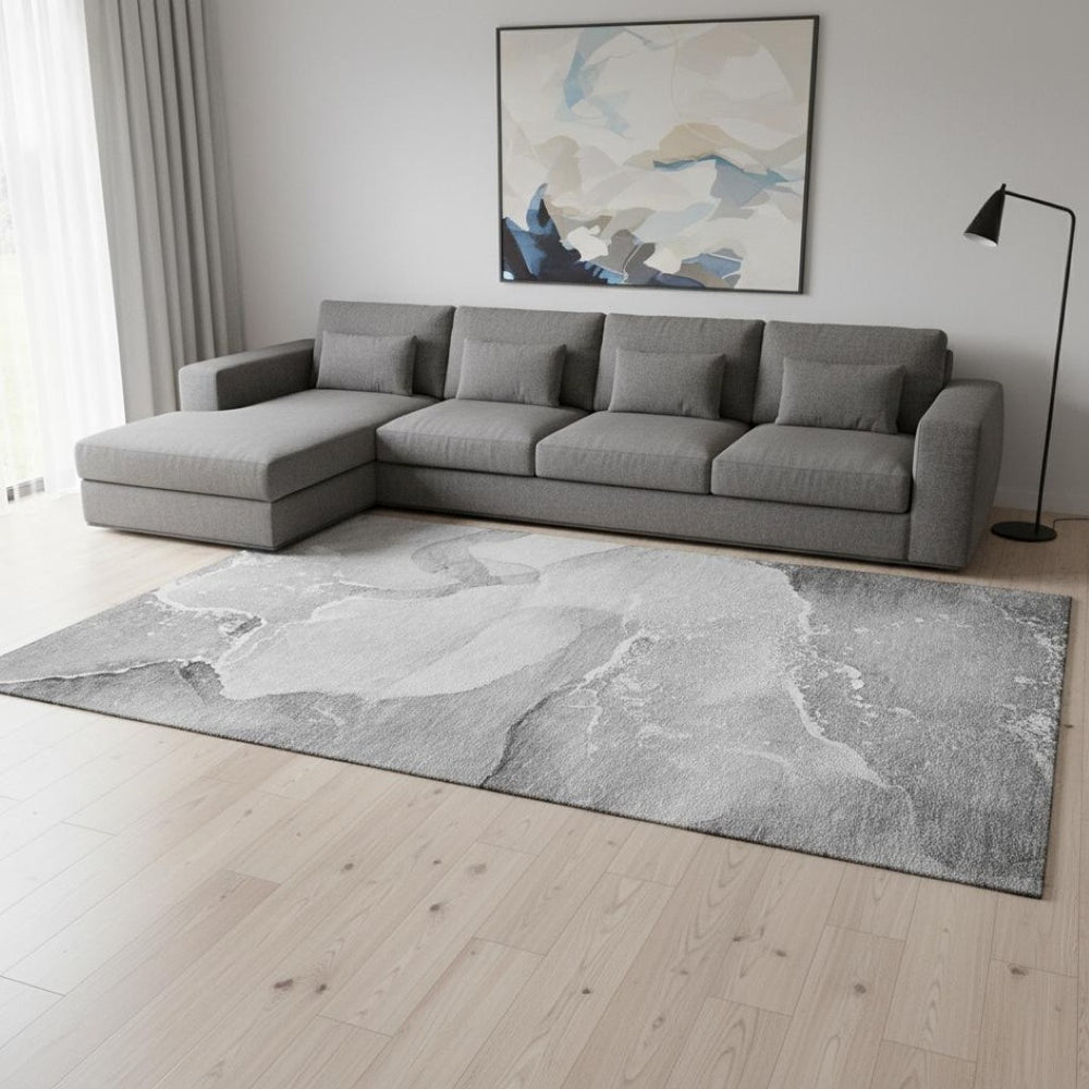 HomeRoots 8' X 10' Gray and Ivory Abstract Washable Area Rug - Durable, Stylish, UV-Protected for Busy Homes 647204