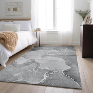 HomeRoots 8' X 10' Gray and Ivory Abstract Washable Area Rug - Durable, Stylish, UV-Protected for Busy Homes 647204