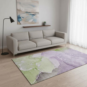 HomeRoots 5' X 8' Vibrant Purple, Green & Ivory Abstract Area Rug - Washable, UV-Protected & Stain-Resistant 647208